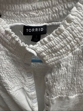 Torrid White Smocked Blouse with Button Detail